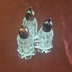 Lot Of 3 FB Rogers Crystal Made In Japan Salt and Pepper Shakers with Metal Tops